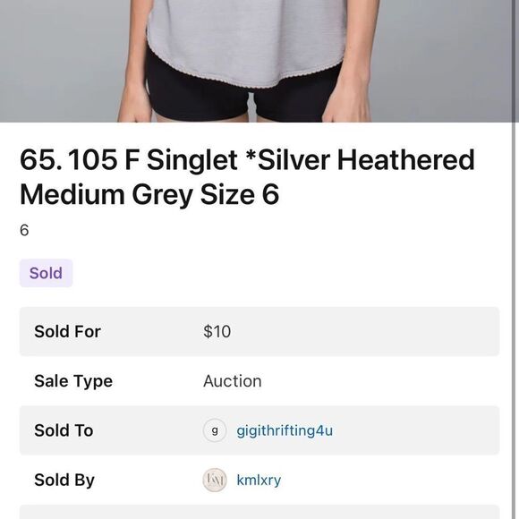 GUC Lululemon Women’s 105 F Singlet Athletic Workout Tank Silver Slate- Size 6 - Picture 7 of 7